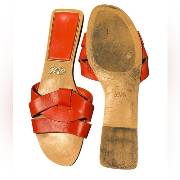 ZARA Low Heeled Crossed Leather Sandals – Orange 🍊 - Picture 8 of 8